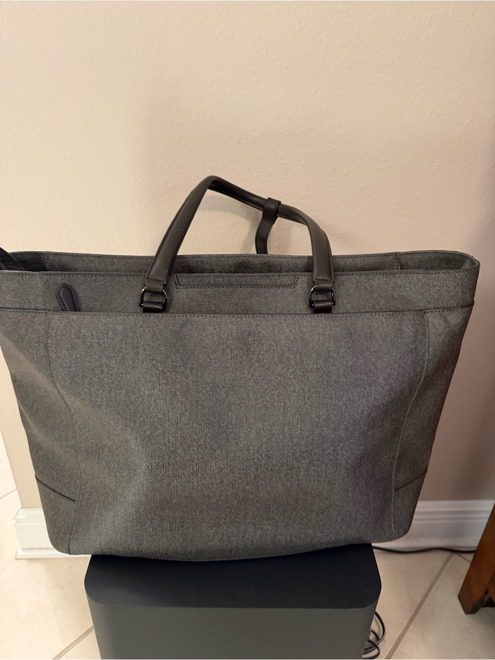 Tumi Dark Brown/Gray Tote Bag with Leather Trim - Picture 7 of 16